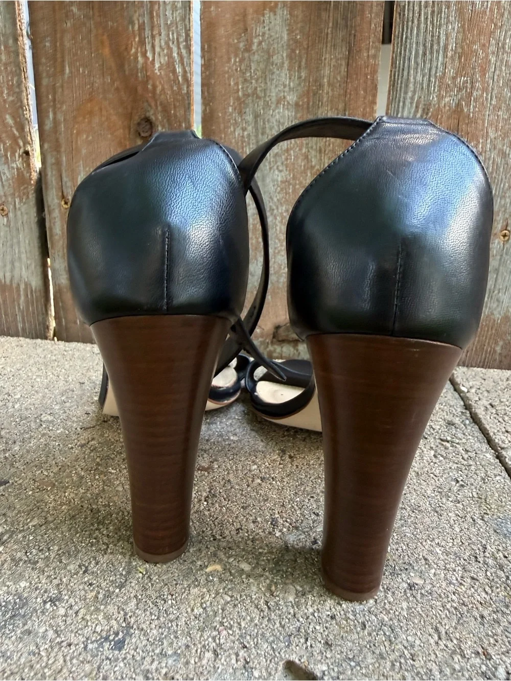 J CREW Women's Black Leather Block Heel Sandals Pumps Ankle Strap Size 8.5